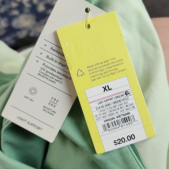 Nwt XL sports bra crop top all in motion green colorblock with removable pads - Picture 4 of 5